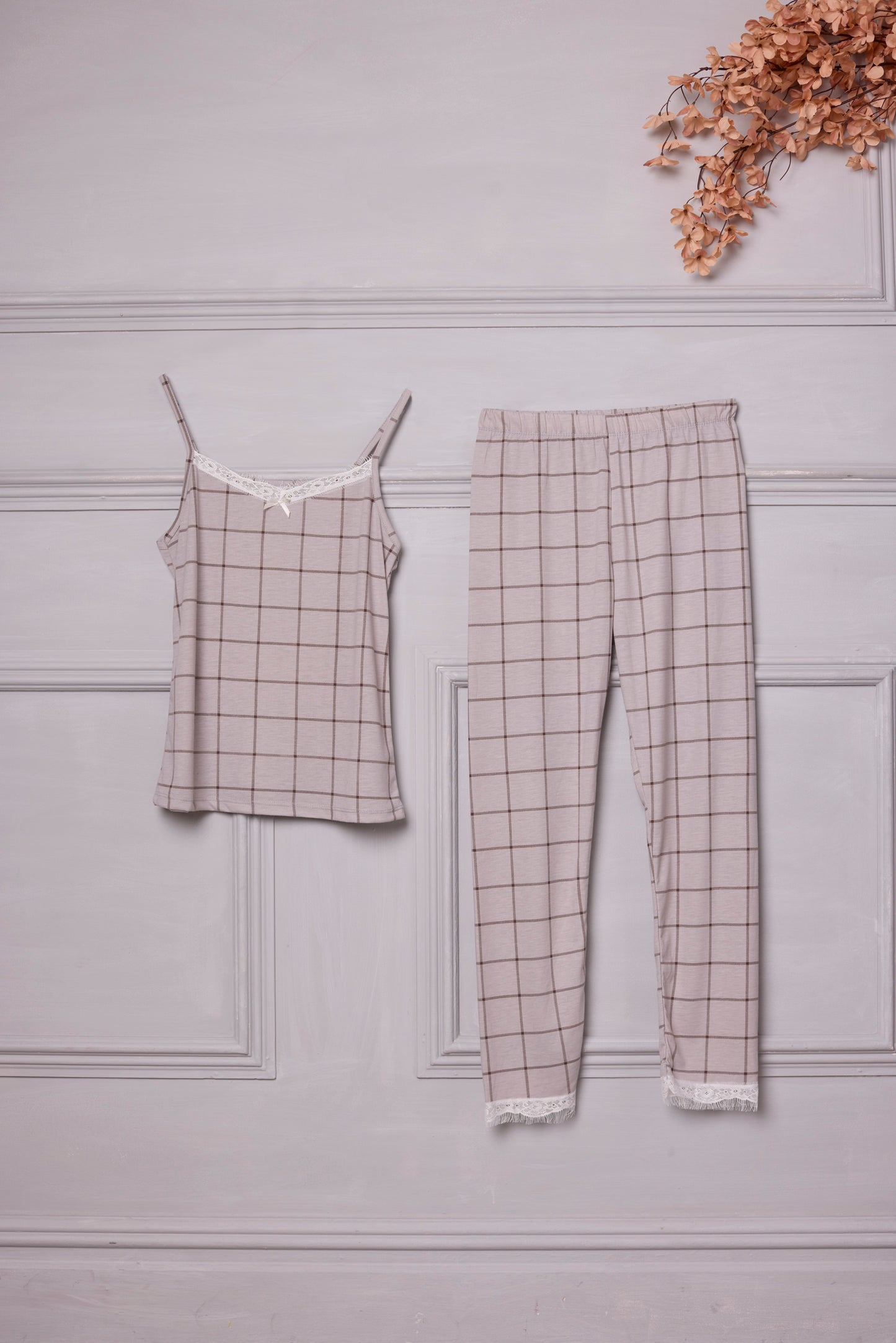 Grey with stripes 3 piece Cami Set - Trousers