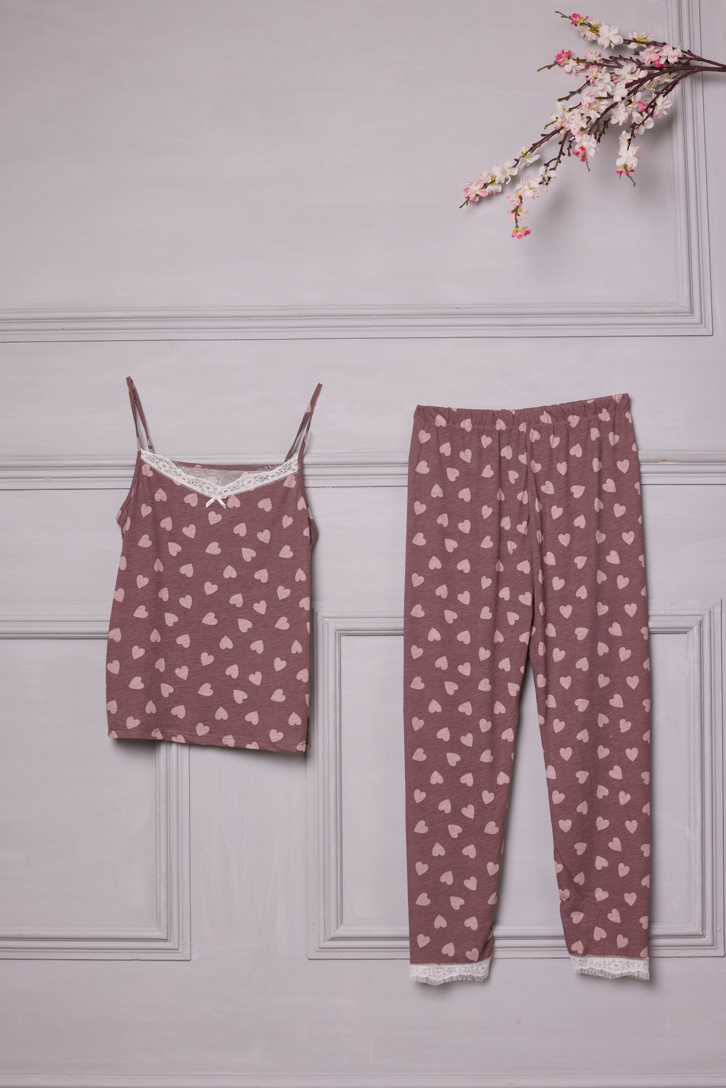 Pink with hearts 3 piece Cami Set - Trousers