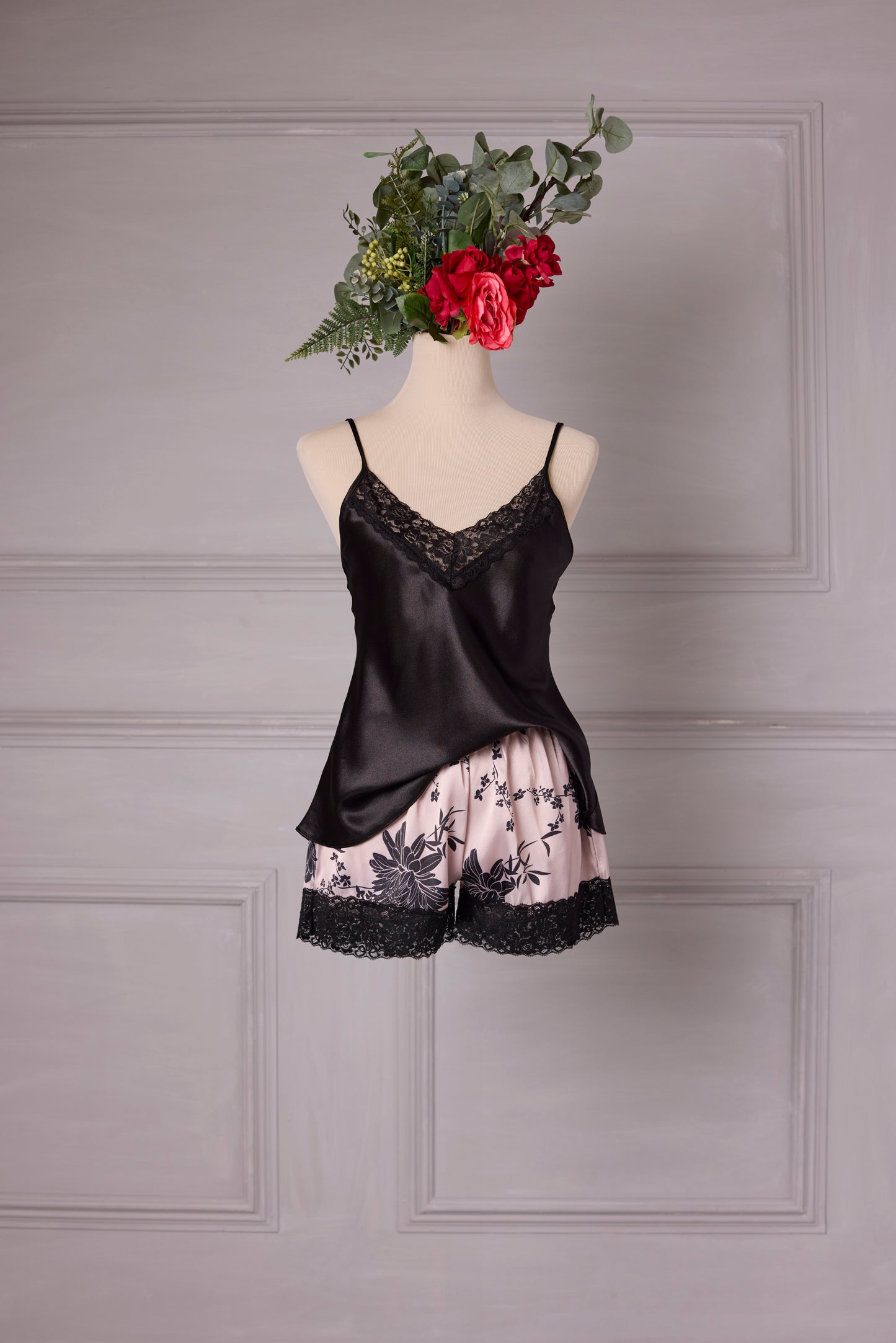 Black Floral 3 piece Cami Set - Shorts