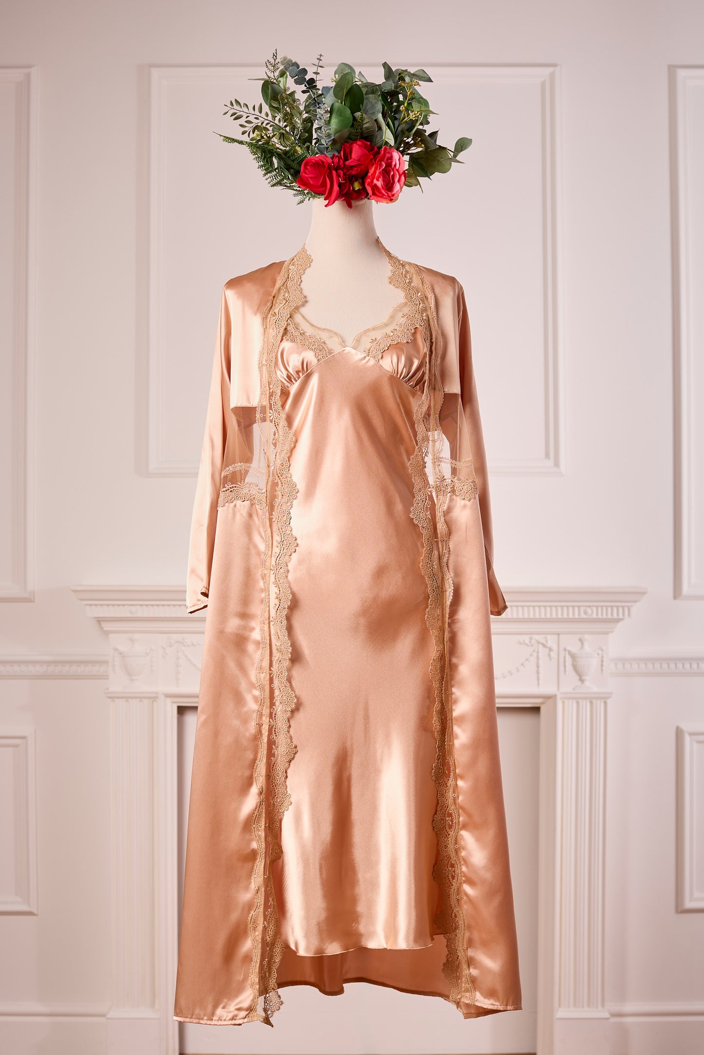 Gold Long Nightdress and Dressing Gown