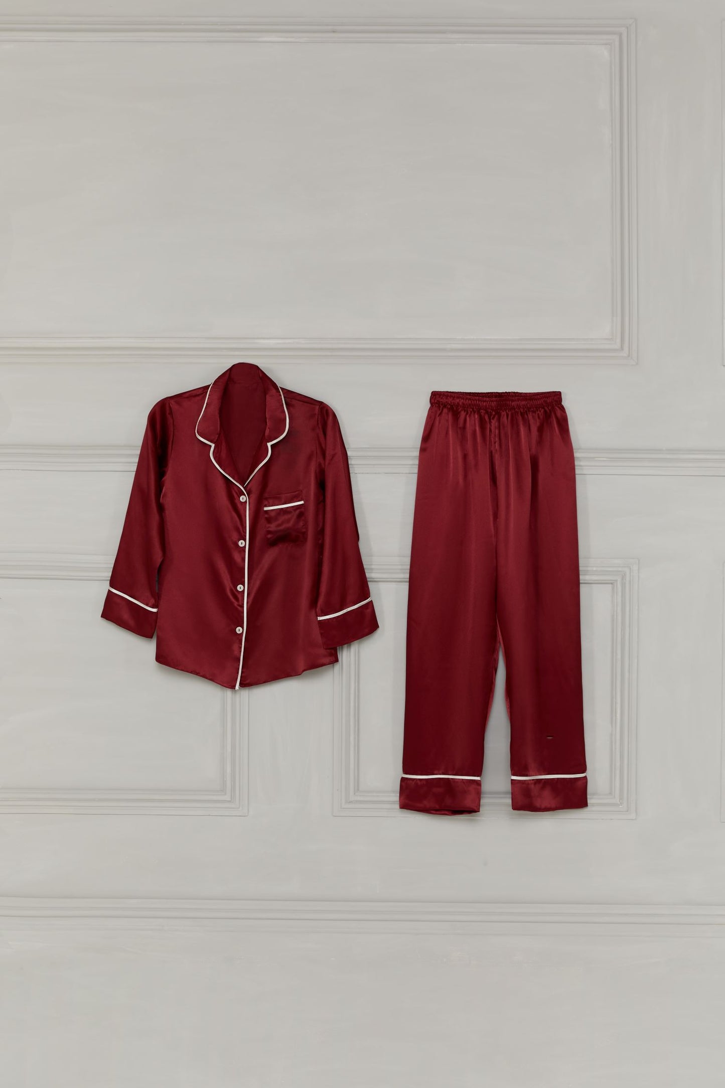 Maroon Satin Pyjamas with Piping