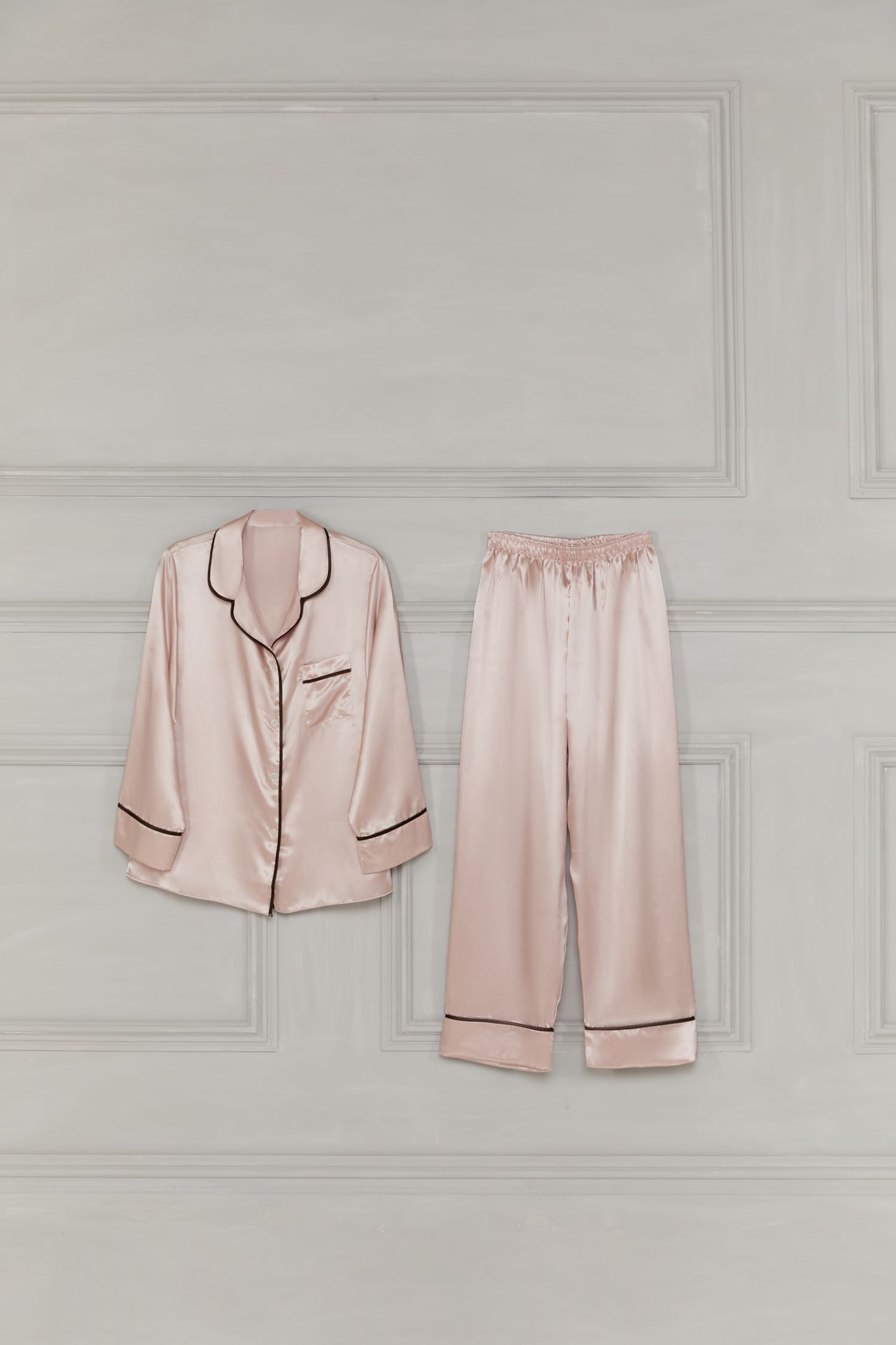 Pale Pink Satin Pyjamas with Piping