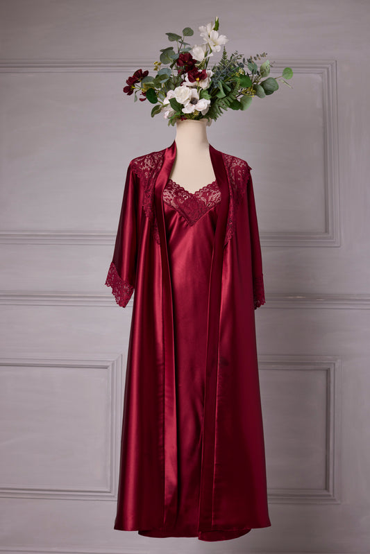 Plus size Maroon Long Nightdress and Dressing Gown