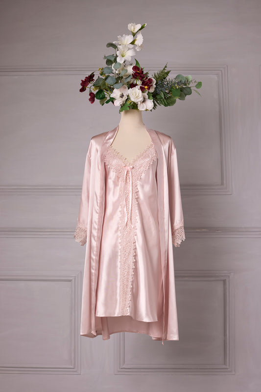 Plus size Pale Pink Short Nightdress and Dressing Gown