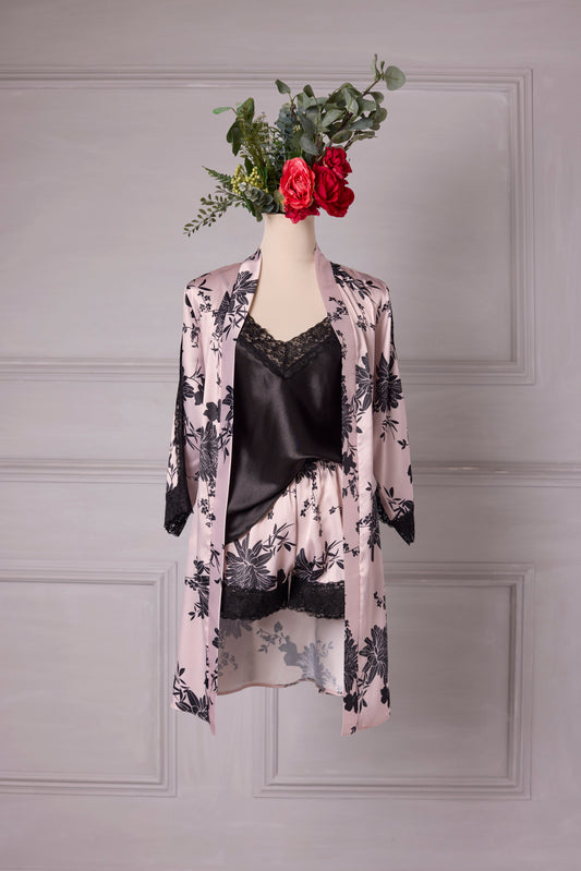 Black Floral 3 piece Cami Set - Shorts