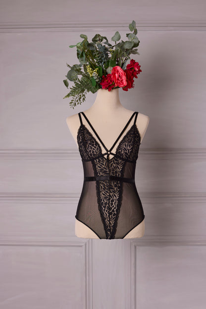 Black Mesh Bodysuit with Skirt