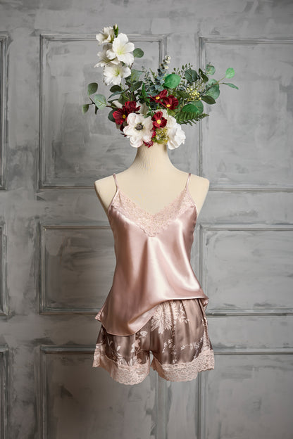 Pale Pink Floral 3 piece Cami Set - Shorts