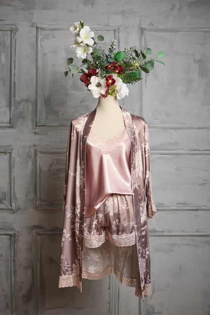 Pale Pink Floral 3 piece Cami Set - Shorts