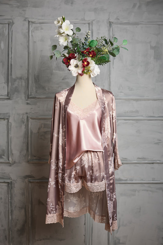 Pale Pink Floral 3 piece Cami Set - Shorts