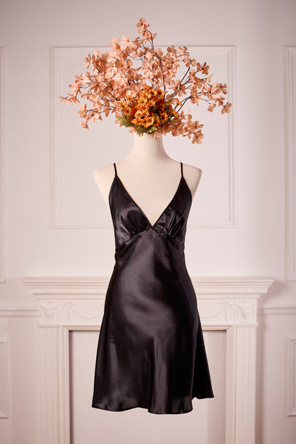 Black Short Nightdress and Dressing Gown with feathers