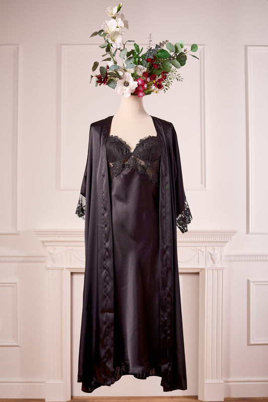 Black Long Nightdress and Dressing Gown