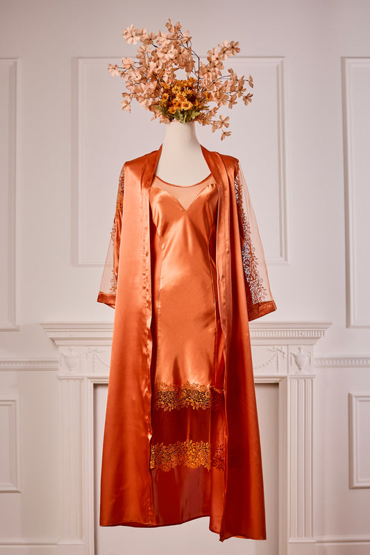 Burnt Orange Long Nightdress and Dressing Gown