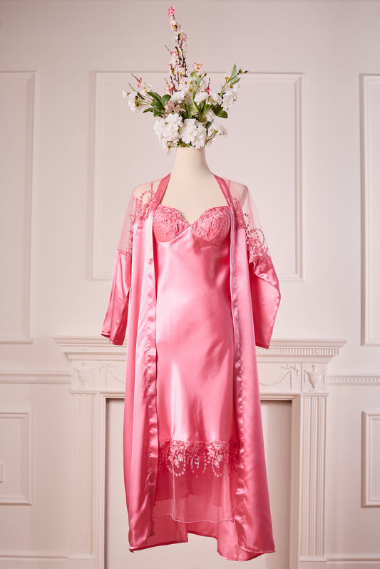 Pink Long Nightdress and Dressing Gown