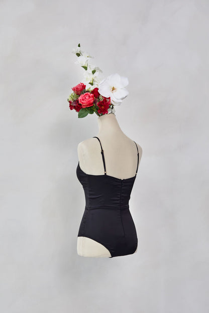Black Satin Lace Mesh Bodysuit