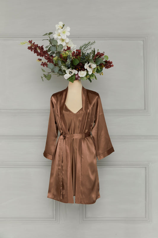 Brown Short Nightdress and Dressing Gown