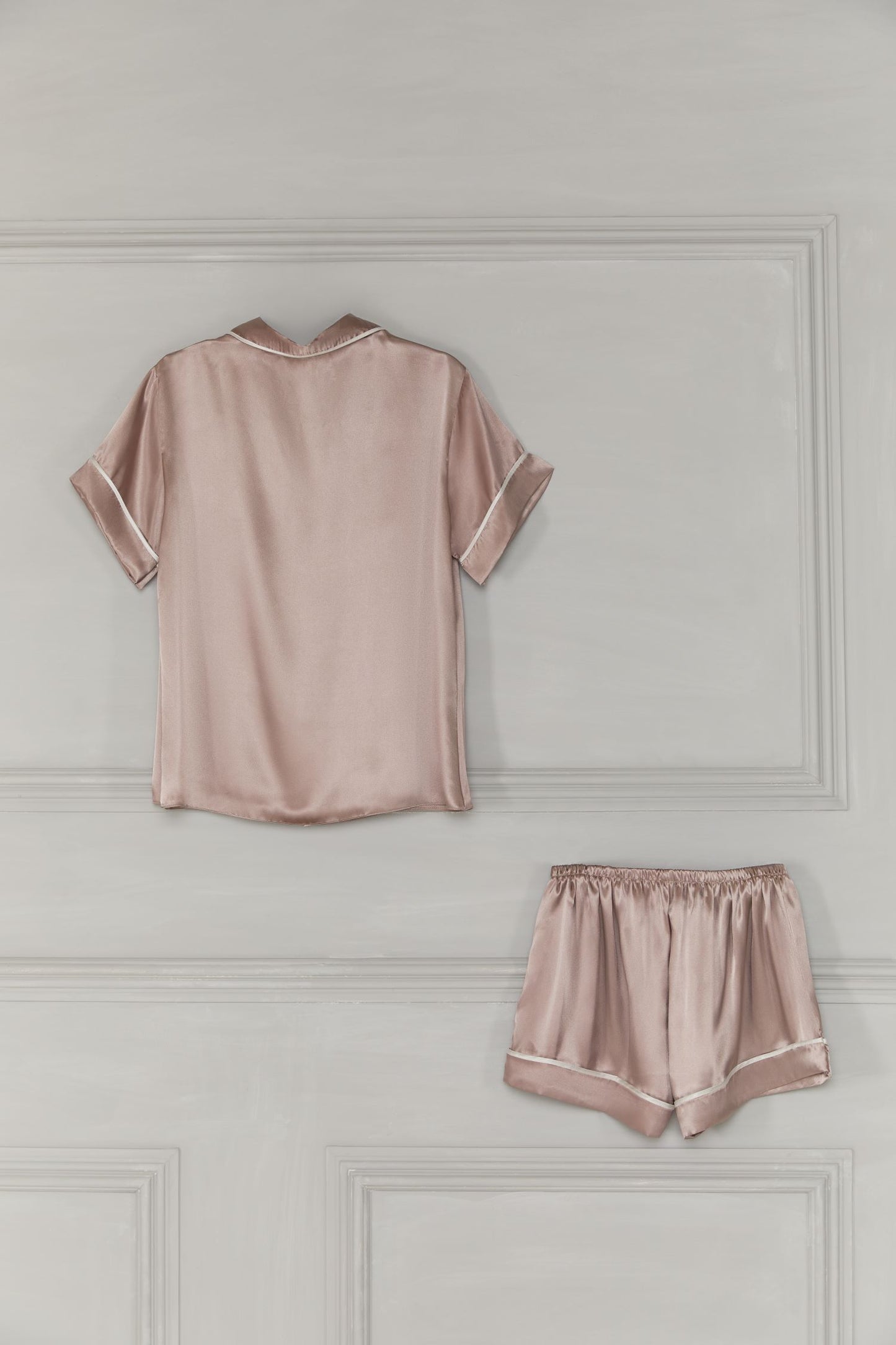 Mink Satin Pyjamas with Piping – Short sleeve with Shorts