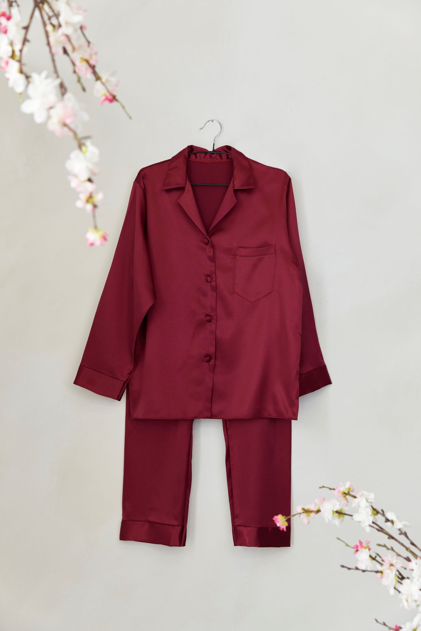 Maroon Satin Pyjamas
