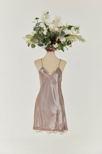 Mink Short Nightdress and Dressing Gown with Lace