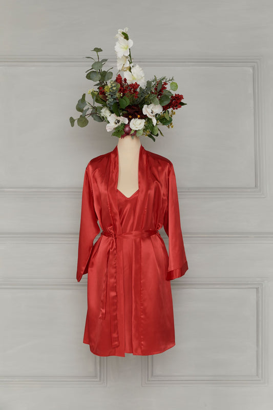 Red Short Nightdress and Dressing Gown