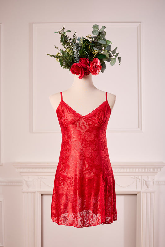 Red short net dress